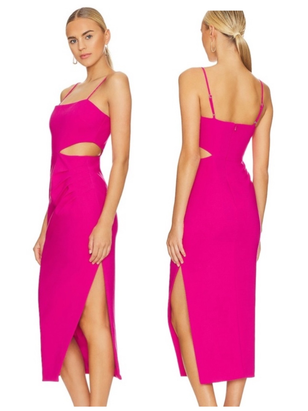 NWT Likely Zeldana Cut Out Midi Dress in Fuchsia Pink